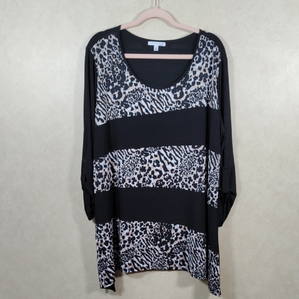 H185 Notations black & tan animal print striped knit blouse 3X